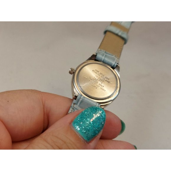 ANNE KLEIN II PEARL DIAL CRYSTAL BEZEL QUARTZ WATCH 10/3633 Blue Leather Band - Picture 5 of 8